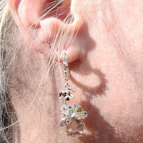 Stunning Rutilated Quartz Peridot Ruby& Sapphire Floral chandelier earrings - Picture 13 of 13